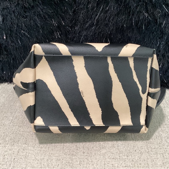 Coach coated canvas tote bag in tan and black zebra print - Picture 4 of 10